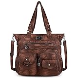 Angelkiss ハンドバッグ レディース PU トート サッチェルバッグ レディース ポケット ショルダーバッグ, 5D.パープル