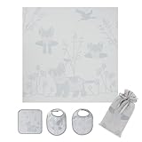 Breganwood Organics Muslin Swaddle, Bib & Wash Cloth Set, Grey Ferret Prairie Collection by Breganwo