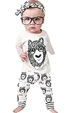 【Yuson Girl】 ベビー服 上下 ２点セット 半袖 Tシャツ サルエルパンツ ホワイト 白 アニマル柄 (長袖80)