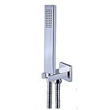 Ownace Square Solid Brass Chrome Hand Held Shower Head With Wall Connector and Hose Set [並行輸入品]