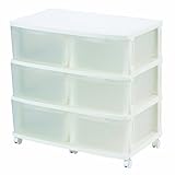 JEJ EMING(エミング) 深型ストッカー6引出し キャスター付き スモークホワイト 天板強化フラット二重構造 (1個組)