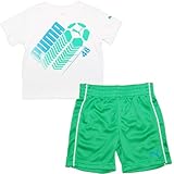 PUMA(プーマ)男の子用白x緑サッカーボール48Tシャツ上下2点セット 18months 18ヶ月用　90cm 子供用セットアップ,短パン,【並行輸入】