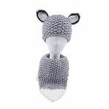 Puresino ニット帽子&マフラーのセット キッズ ベビー 耳付き ネックウォーマー 秋冬 防寒 子供用 マフラー スヌード ネックウォーマー (グレー)