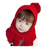 Ramyu’（ラミュー'）ベビー キッズ用 赤ずきんちゃん風 ポンチョ ニット帽 秋 冬 赤 ピンク (赤)