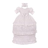 Rainkids Baby Girlsホワイトシャンタンスパンコール3 pcヘッドバンド洗礼ガウン0 – 18 M カラー: ホワイト