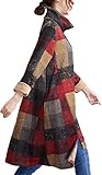 Galette des Rois（ガレット デ ロワ）d01Lgr レディース ワンピース 長袖 チュニック チェック ハイネック ひざ丈 aライン カジュアル プルオーバー ロング (04L, グレ