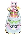 Owl Diaper Cake-cute Baby Girl Gift for Baby Shower--Pink Diaper Cake Makes a Perfect Baby Gift Bask