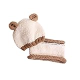 クマさんニット帽 クマ　耳付き キッズ ニット帽 かわいい 子ども 帽子 カラフル 4color ざっくり編み 可愛い プレゼント ベビー キャップ 冬 防寒 暖かい ボアファー (ホワイト)