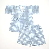 甚平男の子女の子 ギンガムオーガニックコットンWガーゼ　安心・安全の日本製 80cm ブルー
