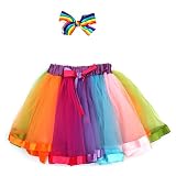 女の子ふわふわチュールレインボーチュチュスカートFedioリボンPettiskirts Tutu with Hair Bows for Toddler Girls Adult ピンク