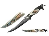 13.5 " Deer Collector 's WildlifeコレクションハンティングナイフBowie The Patriotic Mating CallホワイトTaleまたはMule Deer 