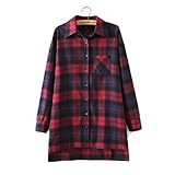 (ル・セリジエ) レディース チェック 柄 シャツ ネルシャツ 長袖 ロング 丈 ワンピース アウター 羽織もの (赤M)