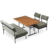 LOWYA （ロウヤ） ダイニングセット 4点 ソファダイニング 4人掛け 天然木テーブル スチール脚 おしゃれ 新生活 ファブリック オリーブ