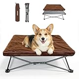 UNP ドッグコット ペットコット 犬用コット ペットベッド 犬用ベッド 折りたたみ クッション付き 洗える 暖かい アウトドア 地面から離れ キャンプベッド コンパクト収納 軽量 通気性 小型犬 中型犬 猫 ペット (ブラウン, M)