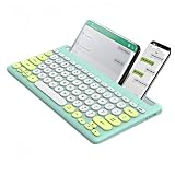 Quxxuol ブルートゥース キーボード キーボード ワイヤレス 360度回転する丸いボタン 4つのチャンネル 溝のデザイン 快適な感触 ミュート 複数デバイスの切り替え 携帯電話/タブレット/パソコンに適用可能 (イエロー)