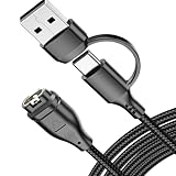 2in1 ガーミン用充電ケーブル 1本1m編み込み充電ケーブルスマートウォッチ充電器 USB-C/USB-A Garmin充電器forFenix 8 7 7S 7X 6 6S 6X 5 5S Forerunner 245 945 Instinct 2 2S Vivoactive 4 4S 3 Vivosmart 5など対応（直型ブラック）