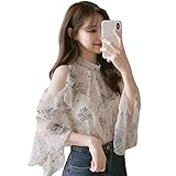 JINZUOMAレディース ブラウス トップス シャツ シフォンブラウス カットソー 半袖 Tシャツ 春 夏 肩出し オフショルダー 甘い ファッション 着痩せ 通勤 お出かけ 日常服 (ホワイト,S)