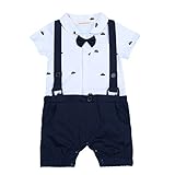 YiZYiFベビー男の子小さなボートボウタイ紳士ロンパースジャンプスーツ
