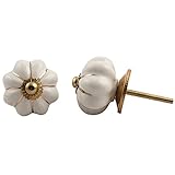 IndianShelfのセット2ハンドメイドセラミッククリームGolden Mediumキャビネット引き出しドアハンドル引き出しノブ 8 Knobs 1.5" SCMK-118-3-8