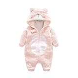 Limi ベビー 赤ちゃん 長袖ロンパース 秋冬 着ぬいぐるみ 前開き コート 女の子 男の子 防寒 フード付き かわいい耳付き (66cm, ピンククマ)