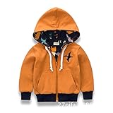 PANCY 子供服 秋冬 防寒コート キッズ スウェットパーカー フード付き トレーナー フーディ 長袖 厚手 男の子 刺繍(オレンジ,90cm)