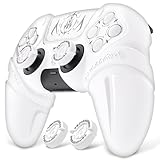 PlayVital Runesエディション ps5対応用シリコンカバー、親指グリップキャップやタッチパッドステッカーや十字キーステッカーが付き、カバーかけたままps5純正の充電スタンドに対応します【ホワイト】