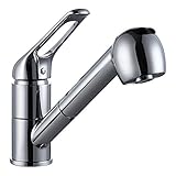 KES L6902 シングルハンドル プルアウト式 キッチン用回転式水栓 つや出しクロムめっき 並行輸入品