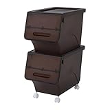 山善(YAMAZEN) オープンボックス フタ付き収納ボックス 2個組 深型 スリム キャスター付き スモークブラウン