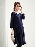 Angeliebe エンジェリーベ マタニティ ワンピース 授乳口付き 七分袖 タック スカート ワンピ 妊婦服 裏地付 お宮参り 産前 産後 S ～ M ネイビー 21047 21047201