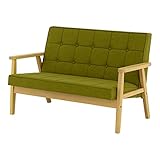 SATO セレノソファ 2人掛けクロス 布グリーン 肘ナチュラル