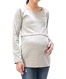 012022 マタニティ トップス カットソー 長袖 授乳口付き 綿95% ストレッチ素材 産前 産後 着たまま授乳 授乳服 妊婦服【グレー/Lサイズ】