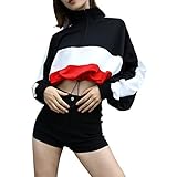 レディース 上着 Timsa 長袖 トップス ショート丈 カットソー ゆったり スウェット 春秋冬 防寒服 Tシャツ シルエット スポーツ かっこいい おしゃれ ファッション 女の子 多色 スプライス
