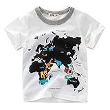Plus Nao(プラスナオ) プリントTシャツ 半袖 ラウンドネック 丸首 丸襟 子供用 トップス カットソー 世界地図 ワールドマップ おしゃれ 可 - 140cm