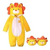 アニマル着ぐるみ風ベビーロンパース スリッパ付 ライオン ベビーロンパース カバーオール 子供用 70