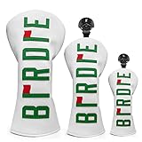 ゴルフクラブヘッドカバー 3 ウッドヘッドカバー バーディーデザイン マグネット留め エレガントな刺繍 プレミアムレザー ドライバー フェアウェイウッド ハイブリッドブレード パターカバー ウッドヘッドカバー