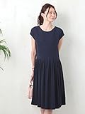 Angeliebe エンジェリーベ マタニティ ワンピース 授乳口付き フレンチ スリーブ 切り替え タック フレア ワンピ 妊婦服 産前 産後 フリー ネイビー 22031 22031500