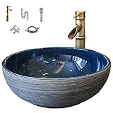 Tomiki 洗面ボウル 洗面ボール セット 手洗い器 手洗台 円形 洗面器 洗面鉢 浴室洗面台 置き型 高温焼成 陶器製 おしゃれ 高級排水金具付き