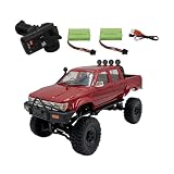 Kafoopolly 1/16スケール WPL C64-1 RC オフロードクローラー 4WD デュアルバッテリー 全地形リモートコントロール ミニピックアップトラック 赤 ラジコンカー ティーンと大人へのギフト
