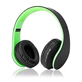 ワイヤレスヘッドセット、elyzia Bluetoothヘッドホン折りたたみ式Hi - Fiステレオover-ear headohone、SD TFカードグリーン色