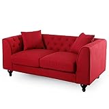 LOWYA （ロウヤ） ソファ 2.5人掛け ろくろ脚 アンティーク調デザイン ファブリック クッション2個付き エレガント クラシック デザイン レッド おしゃれ 新生活