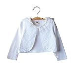 Candykids　ボレロ カーディガン 子供 女の子 用 レース パール ピンク 白 キッズ 発表会入園 結婚 式 パーティー 等に 入園式 結婚式 パーティー (90cm, ホワイト)