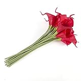 Glitz Star 20個カラーリリー柄人工花ウェディングパーティーブライダルブーケ装飾リアルタッチPU花Bouquets レッド