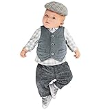 Tovadoo 子供服 ベビー服 男の子 トップス+ズボン+ベスト セットアップ 長袖 秋冬 リボン チェック柄 イギリス風 フォーマル ファッション 結婚式 パーティー
