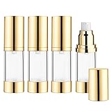 BOSMIOW 30ml/1オンス クリアプラスチック エアレス真空ポンプボトル 詰め替え可能 ローションディスペンサー容器 ゴールデンポンプヘッド付き メイクアップファンデーション、シャンプー、ハンドソープ、フェイスクリーム、保湿剤用 4個