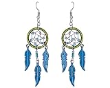 ドリームキャッチャー メタルフェザーピアス ロング トリプルカラー チャーム ダングル レディース ファッション ハンドメイド ジュエリー ボーホー アクセサリー, ステンレス鋼 金属 ターコイズ, 金属