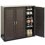 タンスのゲン 下駄箱 シューズボックス 幅90 ルーバータイプ タイガー ブラウン 68110007 DB