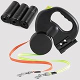 HAKONA 犬 リード 伸縮ダブルリード 犬猫 2頭引きリード3m伸びるリード ledライト付きリード 大型犬中型犬小型犬のリード2匹 ゴミ袋付き調節可能散歩 ペットリード 360°回転絡まない多頭飼い リード 反射 ジョイントリード自動巻き取り式犬用リード(ブラック)