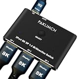 DisplayPort Switch 8K60Hz ディスプレイポート 1.4スイッチャーボックス DP 4K@144Hz 双方向3in1outスイッチャー、1台のコンピューターで2つの画面間でビデオ信号を切り替えるための1イン3出力(3イン1)