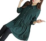 (Miwoluna) マタニティ チュニック ワンピース コーディロイ 長袖 前開き グリーン M