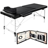 Cozwish マッサージベッド マッサージ台 折りたたみベッド アルミ 有孔 軽量 出張 整体ベッド ポータブルベッド 施術ベッド 施術台 整体台 診察台 エステベッド 高さ調節 組立て不要 軽量 コンパクト (ブラック)
